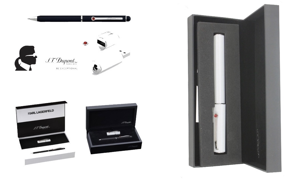 Stylo Plume S.T. Dupont édition Karl Lagerfeld - Laque Blanche, Plume En Or 18 Carats, Occasion